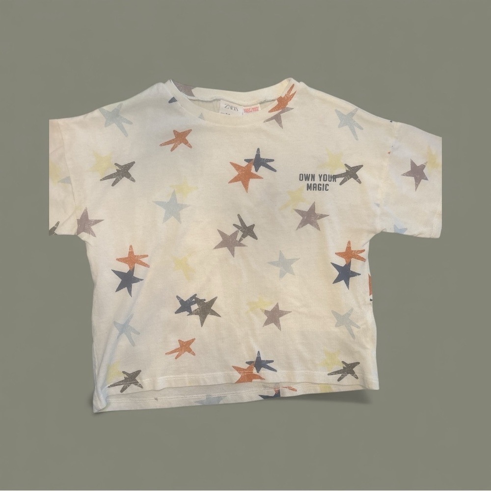 Zara Kids Multicolor Star Tee - White